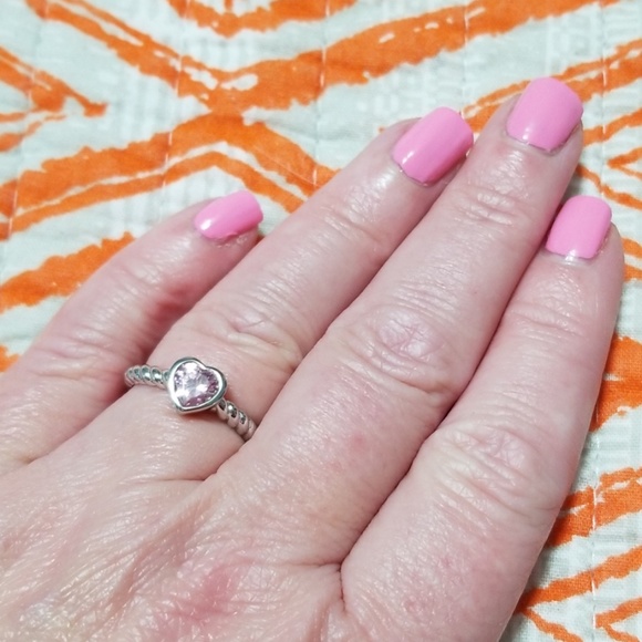 Sterling Silver .925 Pink Heart CZ Ring - Picture 3 of 8